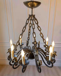 20th-Century French Wrought Iron Chandelier with Horse-Head Details