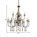 Rustic Brown 2-Tier Wood Chandelier Pendant Light - 12 Heads, Curved Metal Arm - for Living Room