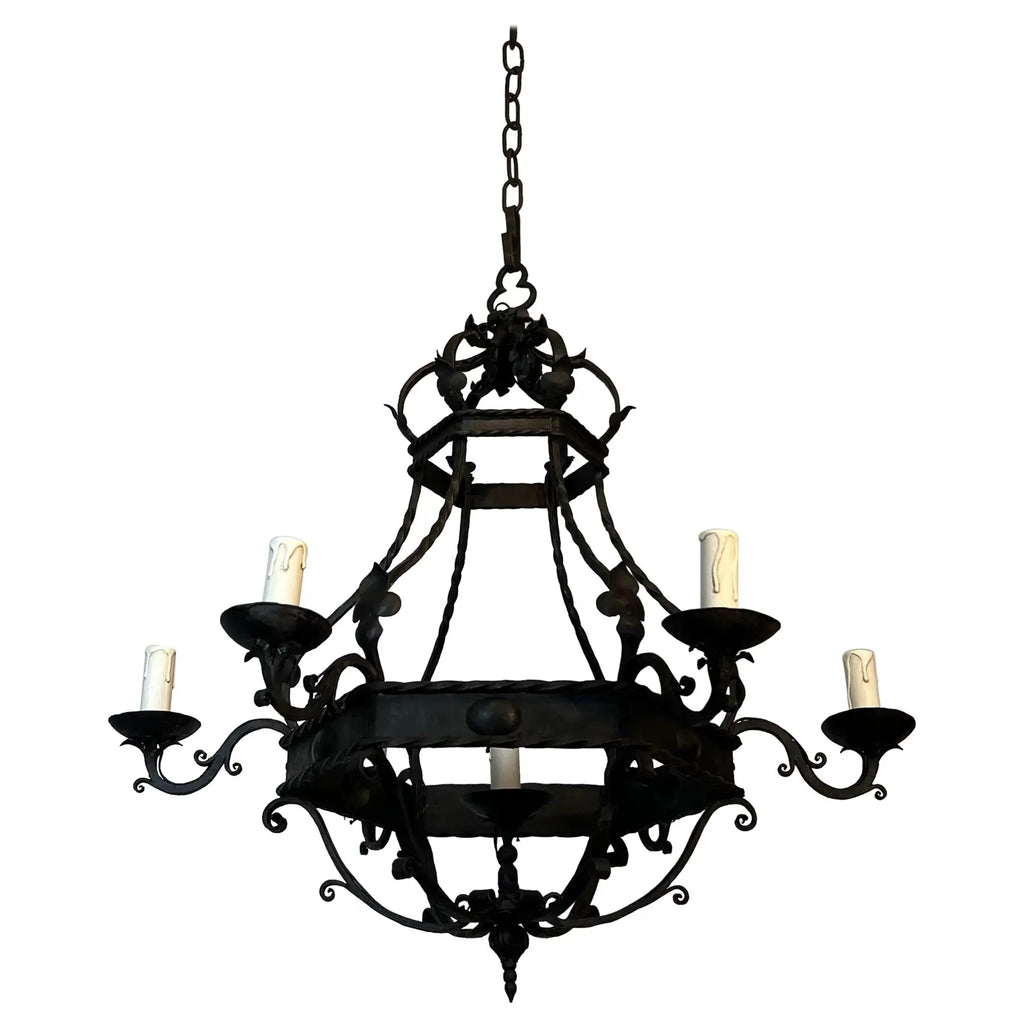 Wrought Iron Cage Chandelier With 7 lights in The Gothic Style