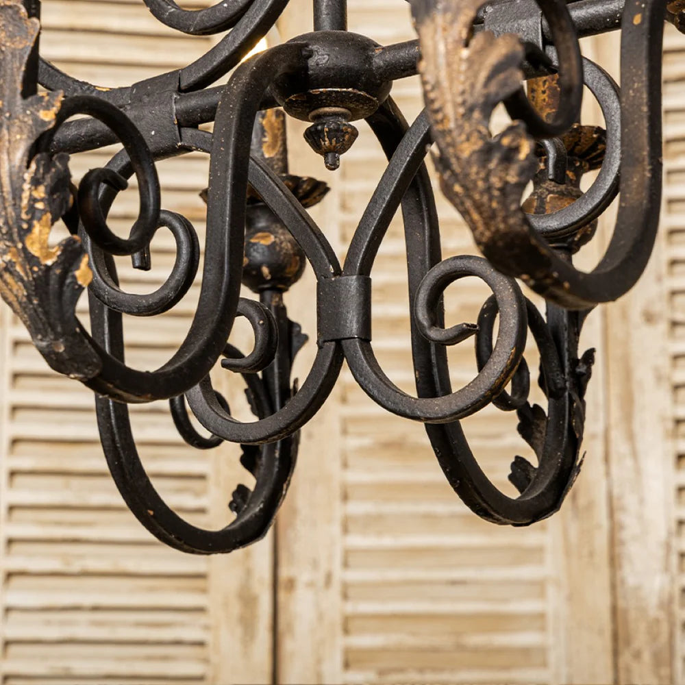 Vintage Wrought Iron 6-Light Candle Chandelier - Elegant Matte Black Fixture For Farmhouse Decor