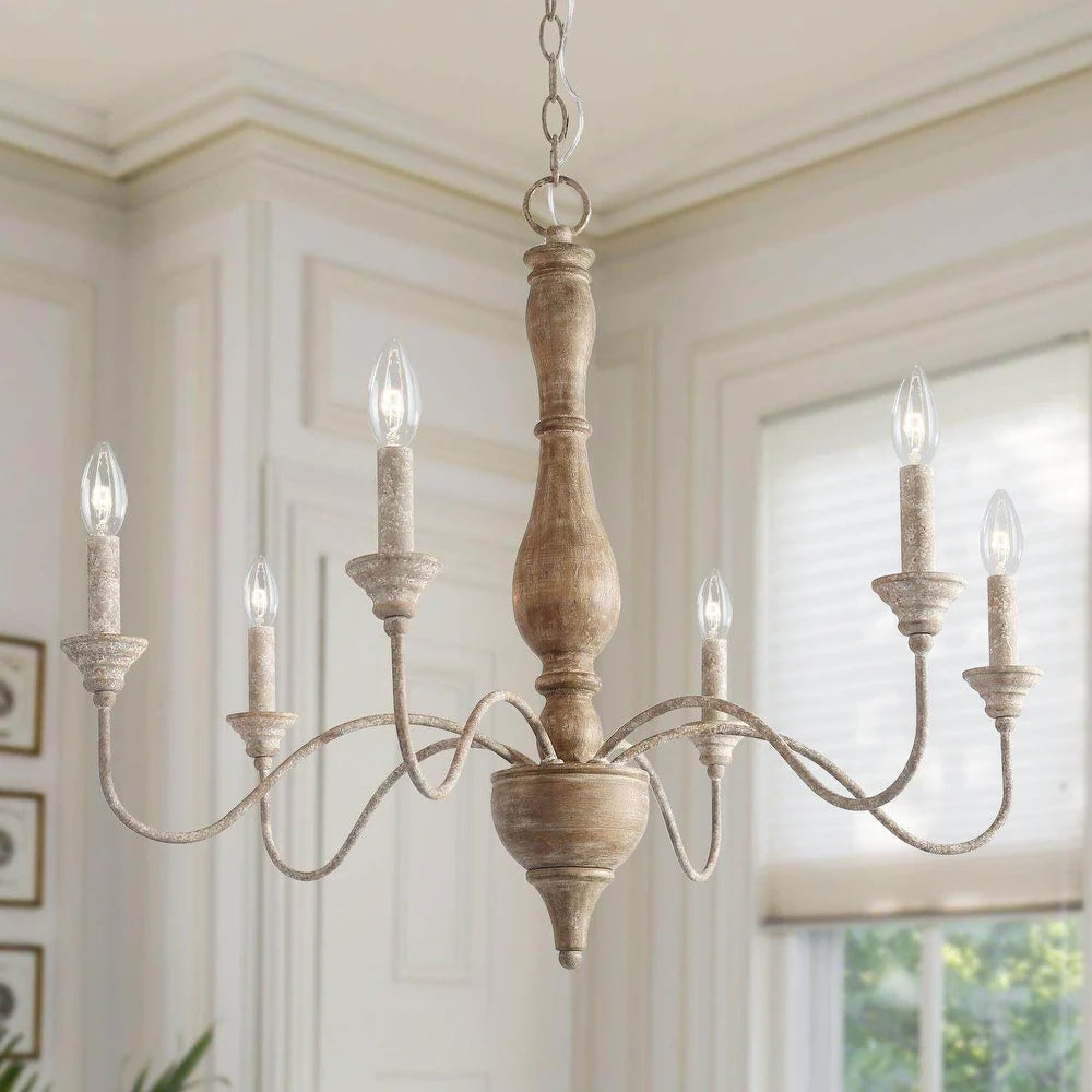 French Country 6-Light Rustic Wood Chandelier
