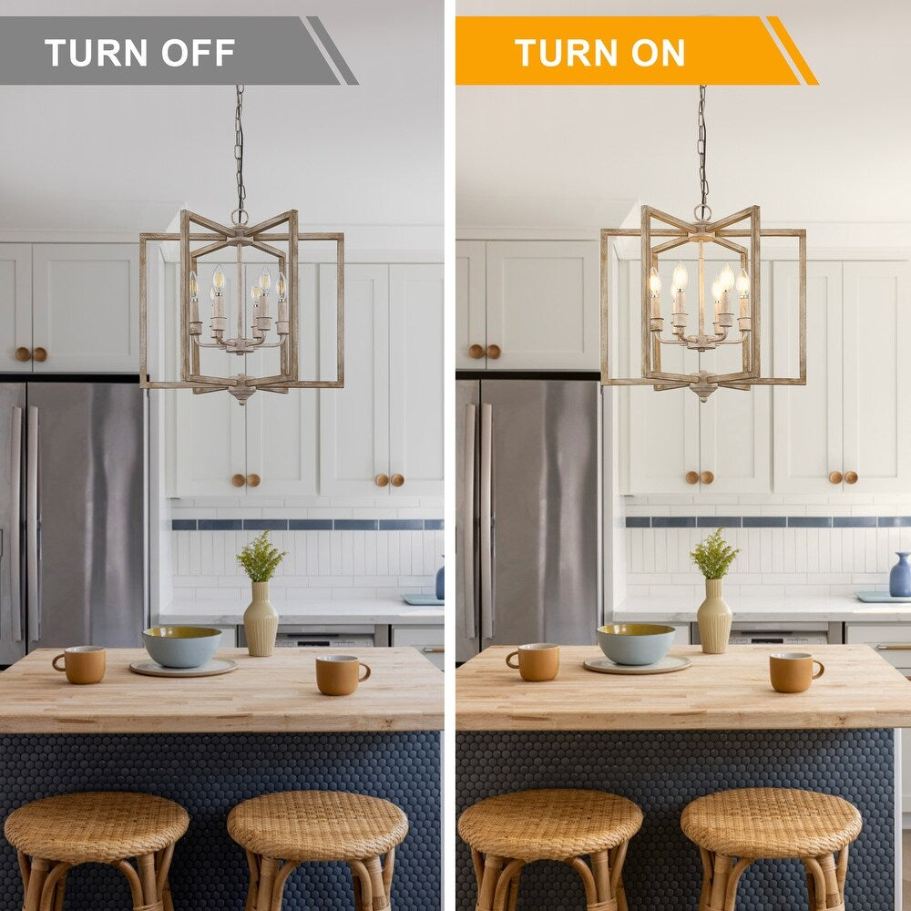 6-Light Solid Wood Chandelier Adjustable Pendant Lighting for Dining Room Bedroom Kitchen Island