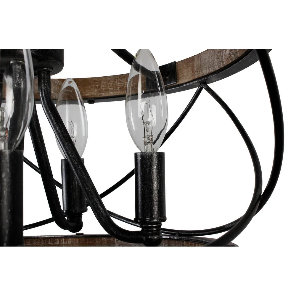 Rustic Cage Wood Chandelier Dimmable Lighting Farmhouse Adjustable Pendant Light for Kitchen Island