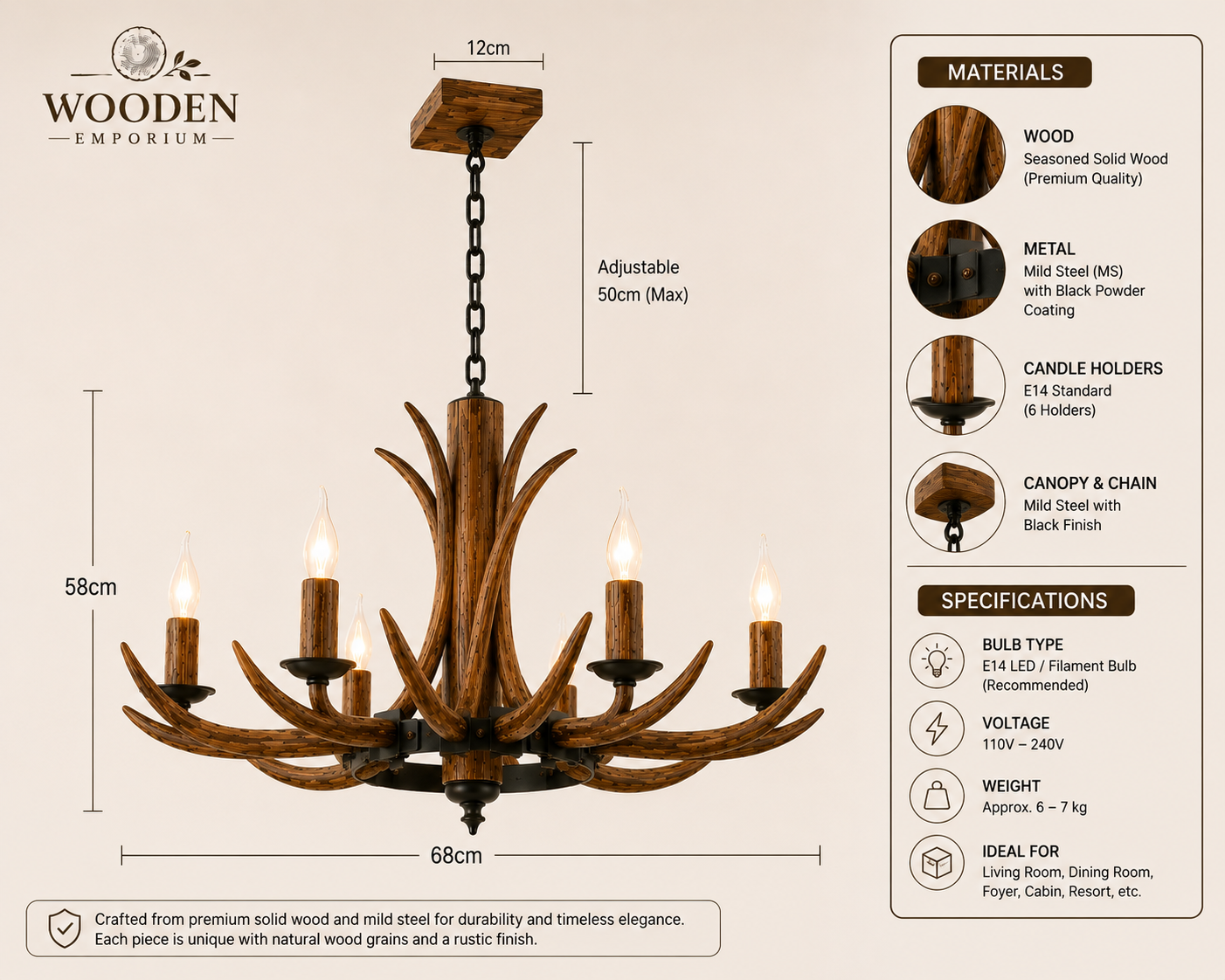 Forest Flame Rustic Chandelier