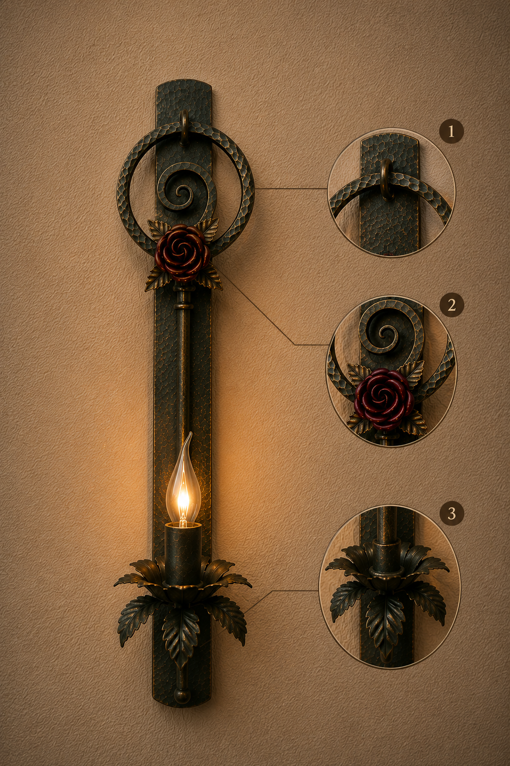 Rose Spiral Wall Sconce handcrafted light