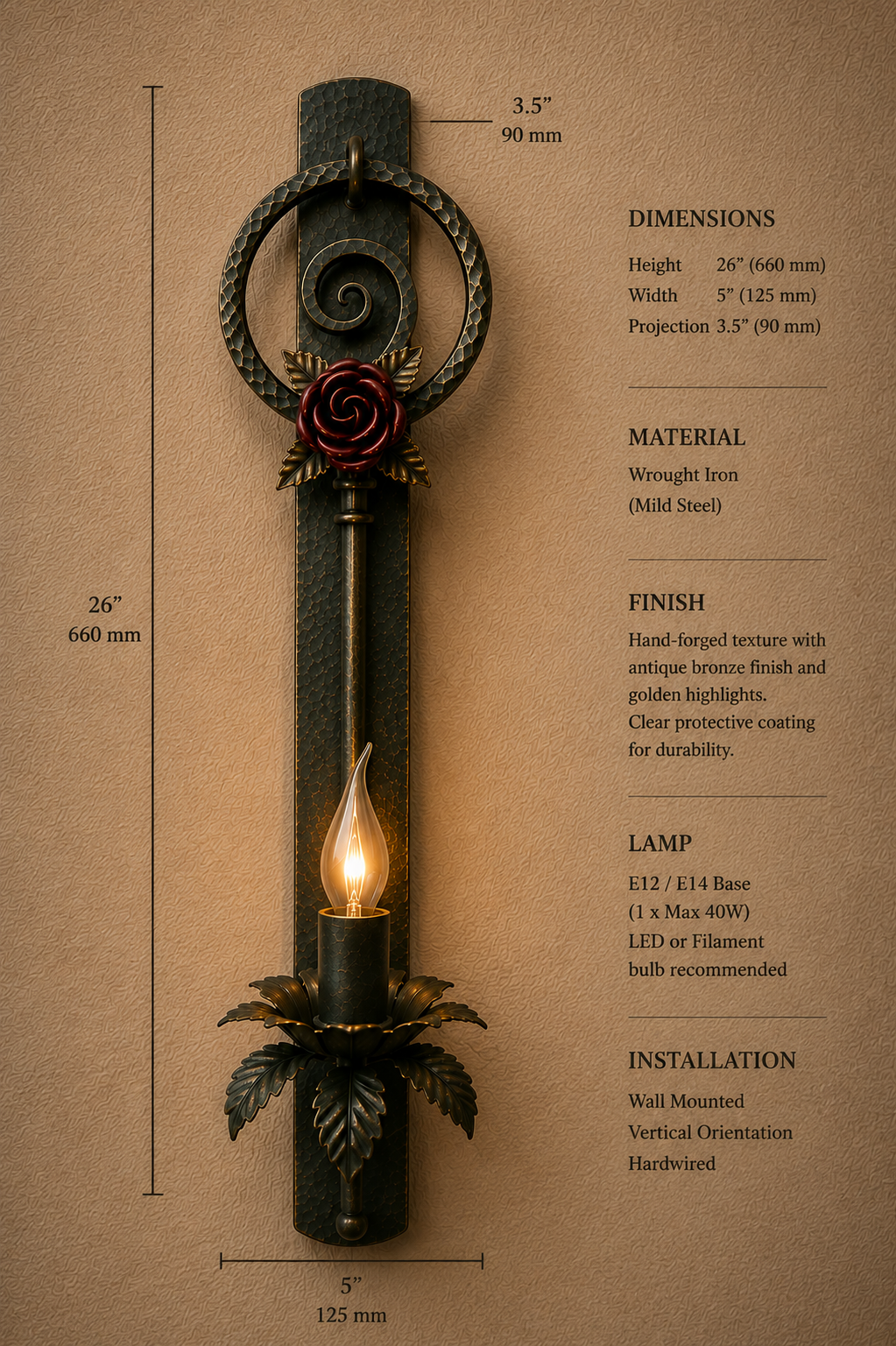 Rose Spiral Wall Sconce handcrafted light