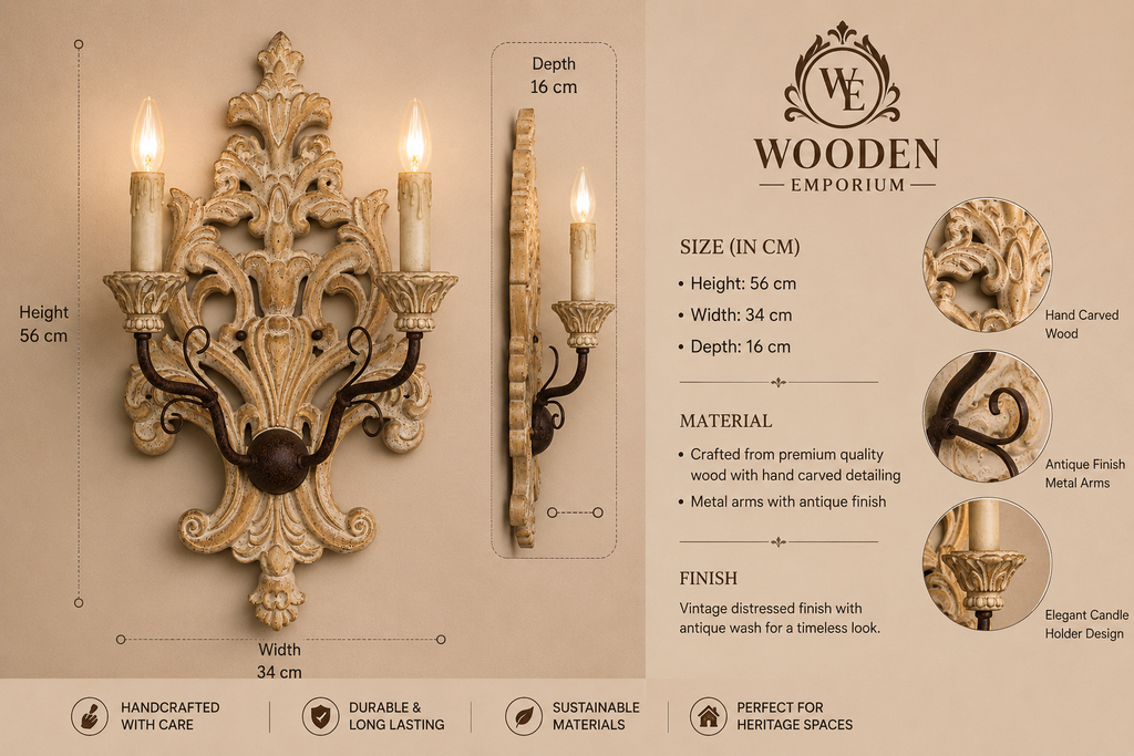 Vintage Crown Wooden Wall Lamp