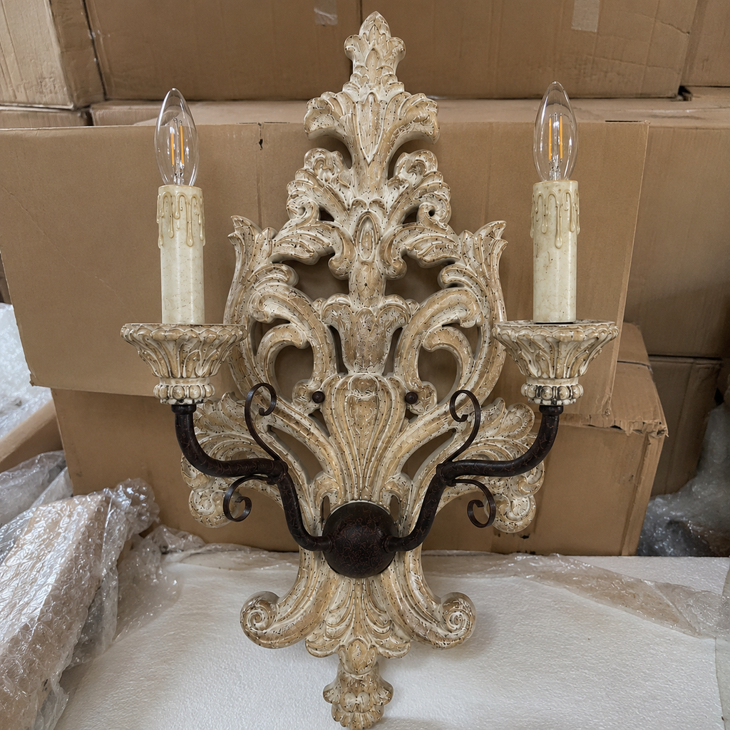 Vintage Crown Wooden Wall Lamp