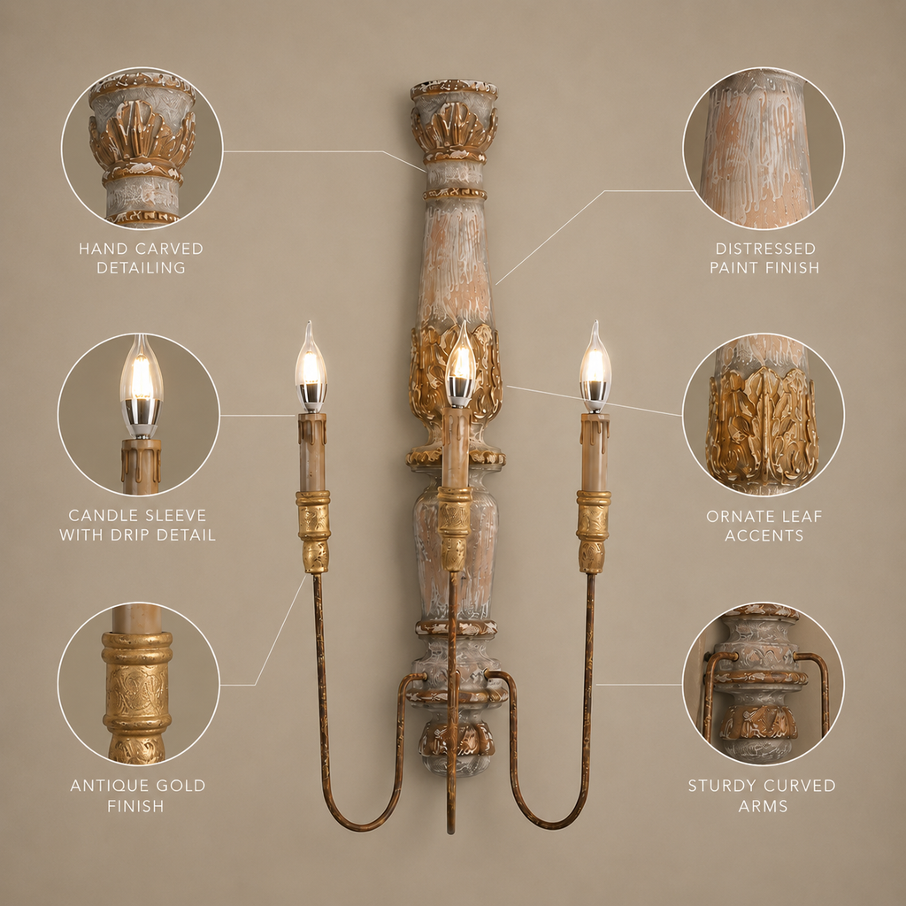 Wooden Crown Wall Lamp