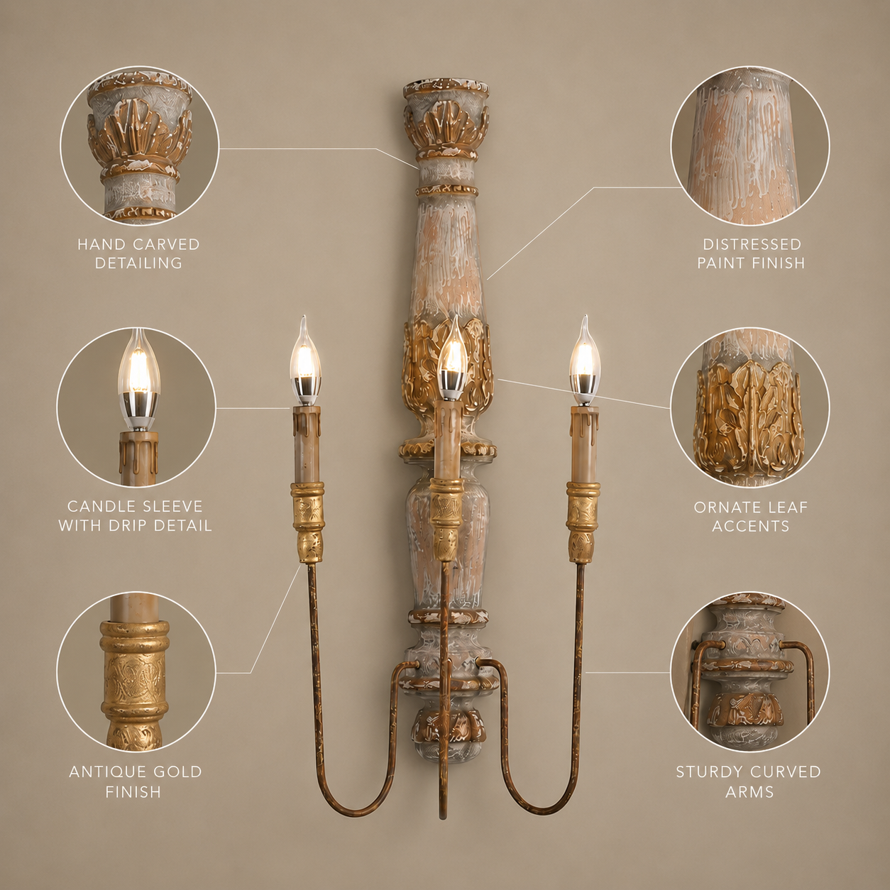 Wooden Crown Wall Lamp