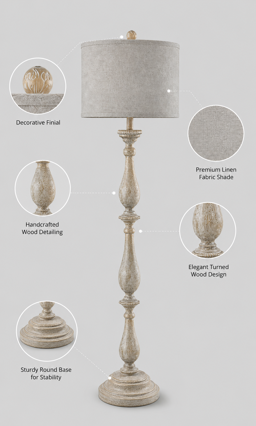 Whitewash Heritage Floor Lamp