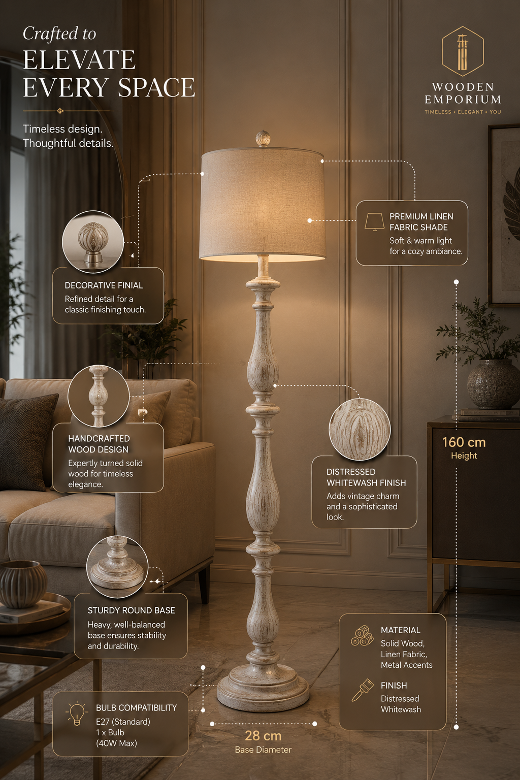 Whitewash Heritage Floor Lamp