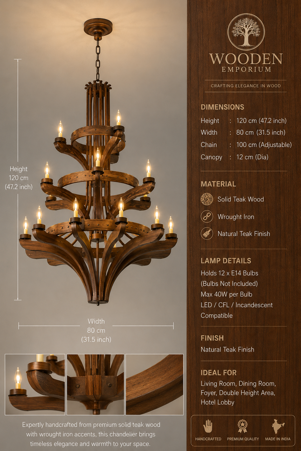 Teakwood Majesty Multi-Tier Chandelier