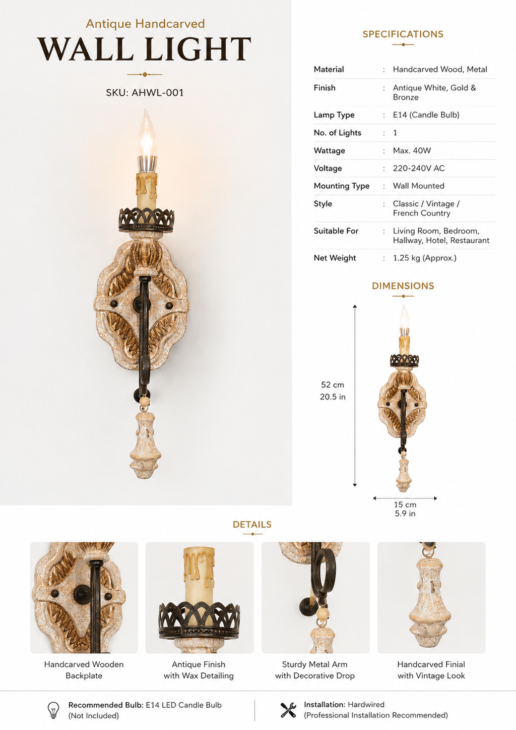 Old Manor wood Wall Lamp