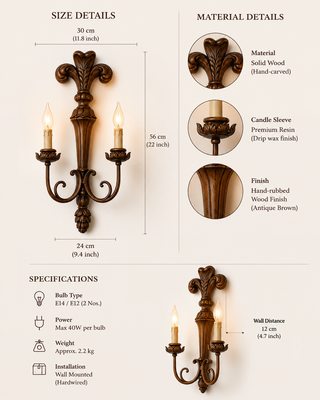 Rustic Oak Candle Sconce