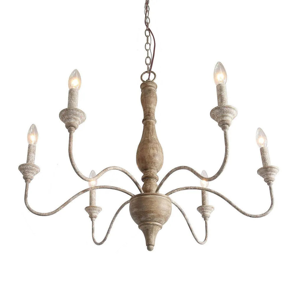 French Country 6-Light Rustic Wood Chandelier