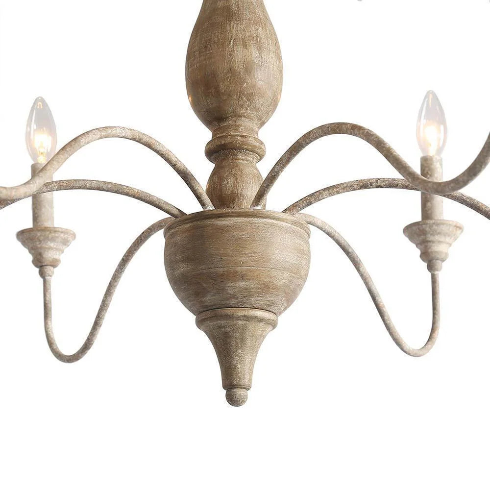 French Country 6-Light Rustic Wood Chandelier