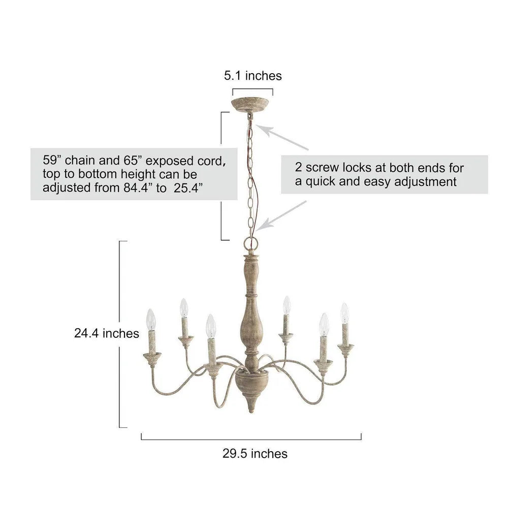 French Country 6-Light Rustic Wood Chandelier