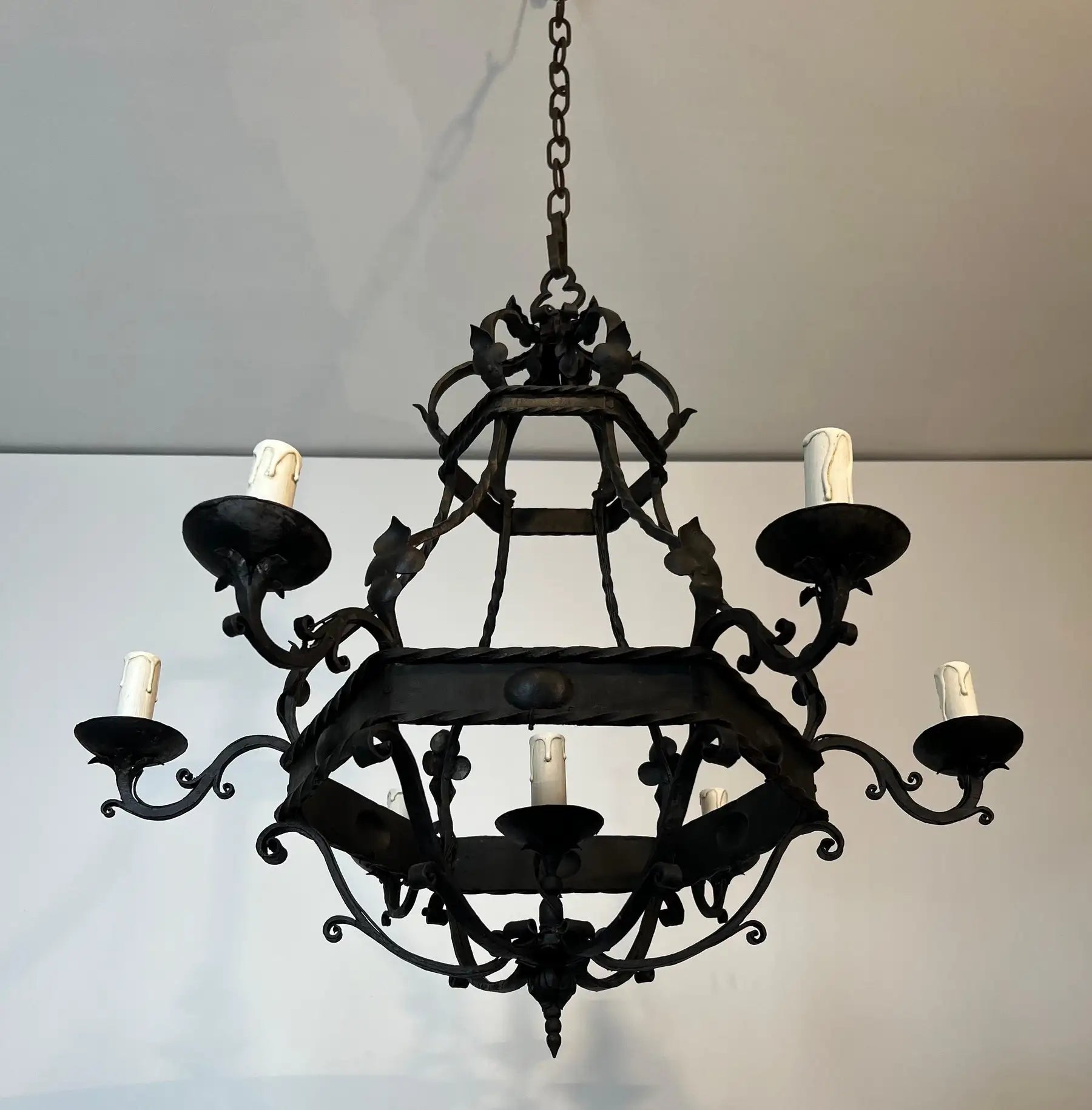 Wrought Iron Cage Chandelier With 7 lights in The Gothic Style