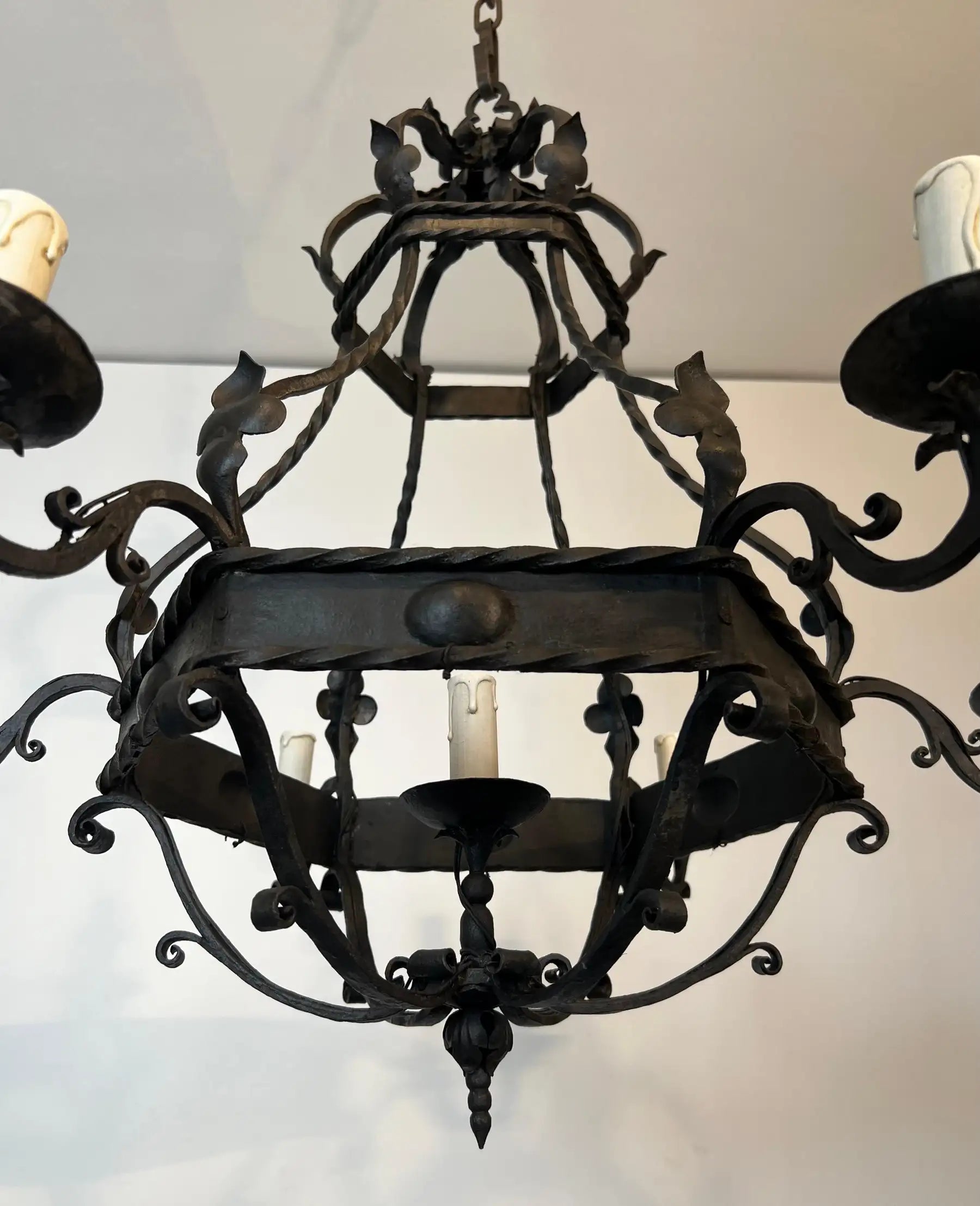 Wrought Iron Cage Chandelier With 7 lights in The Gothic Style