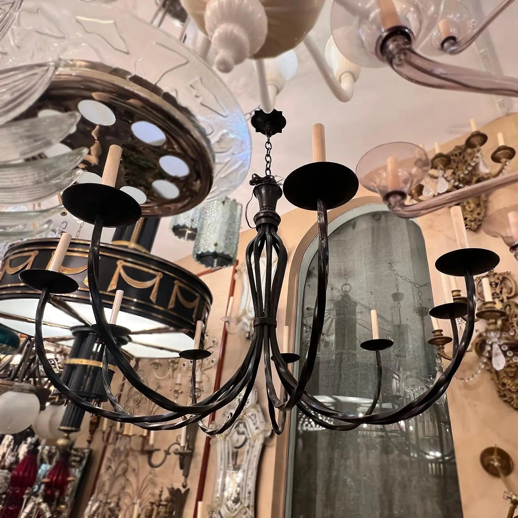 Vintage Italian Wrought Iron Chandelier.