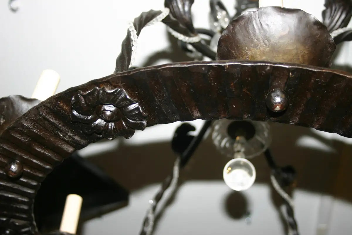 Wrought Iron Chandelier with Crystals