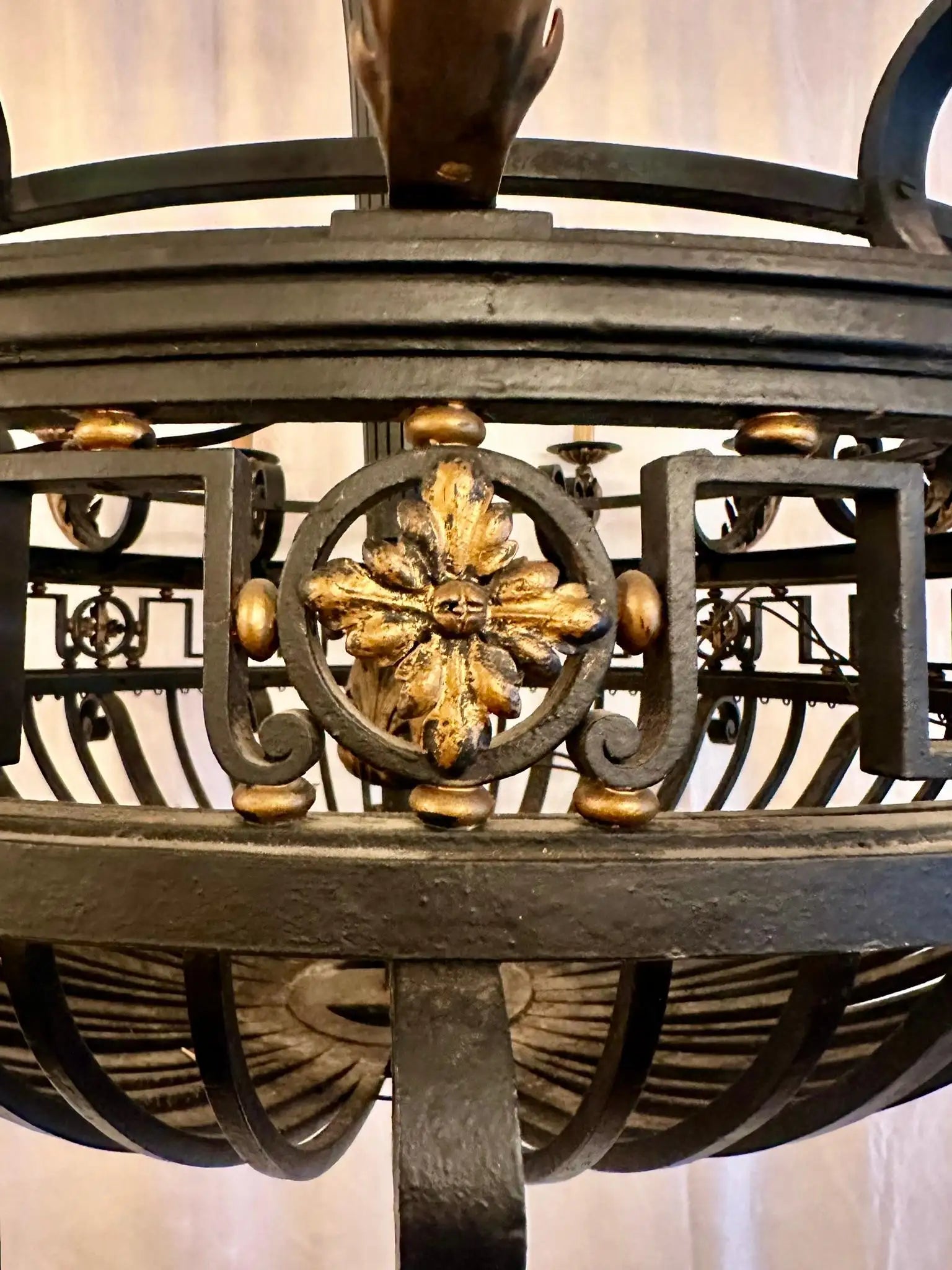 Grand Scale Antique French Wrought Iron Chandelier, Circa 1900.