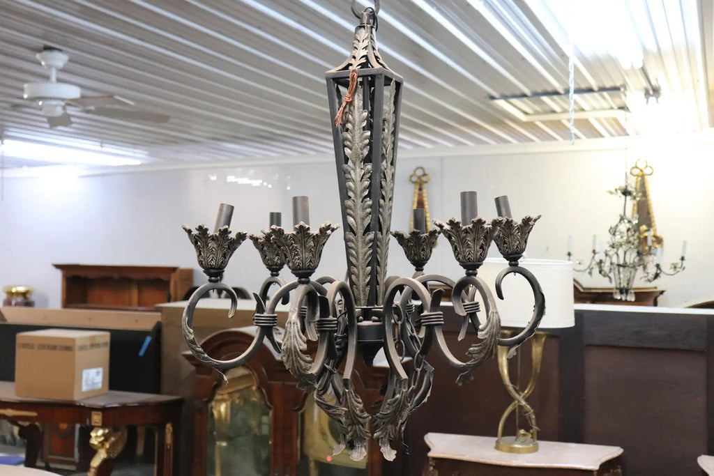 French Regency Style Wrought Iron Chandelier Circa 1960s