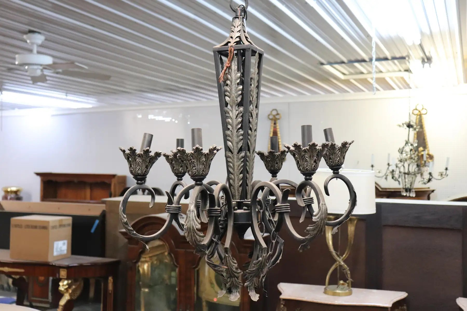 French Regency Style Wrought Iron Chandelier Circa 1960s