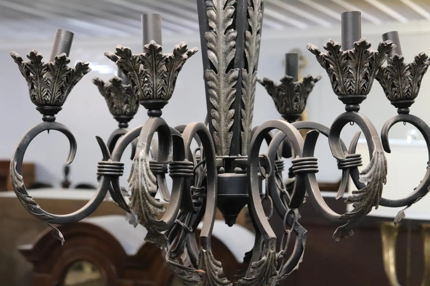 French Regency Style Wrought Iron Chandelier Circa 1960s