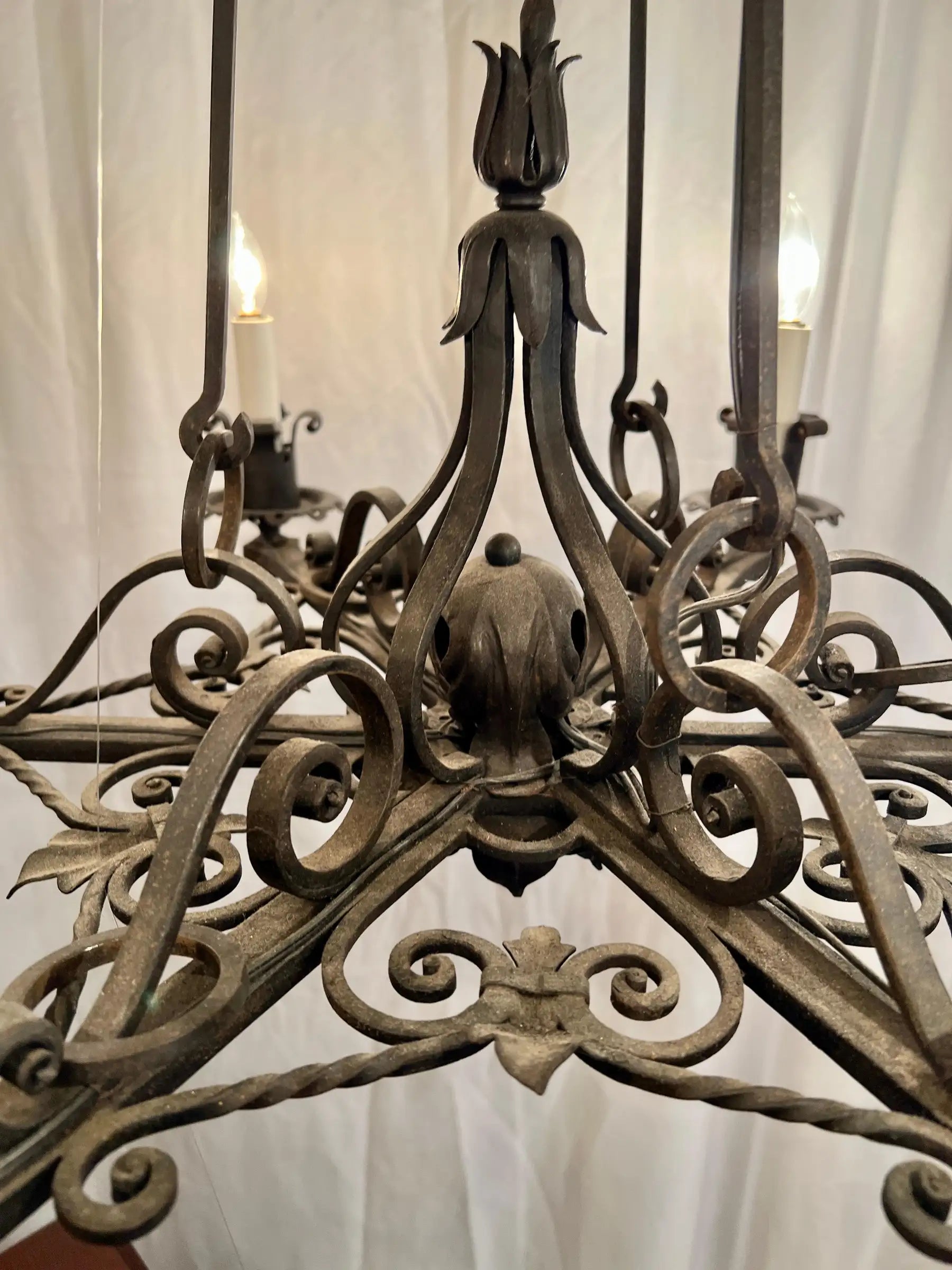 Antique French Wrought Iron Chandelier, Circa 1900-1910.