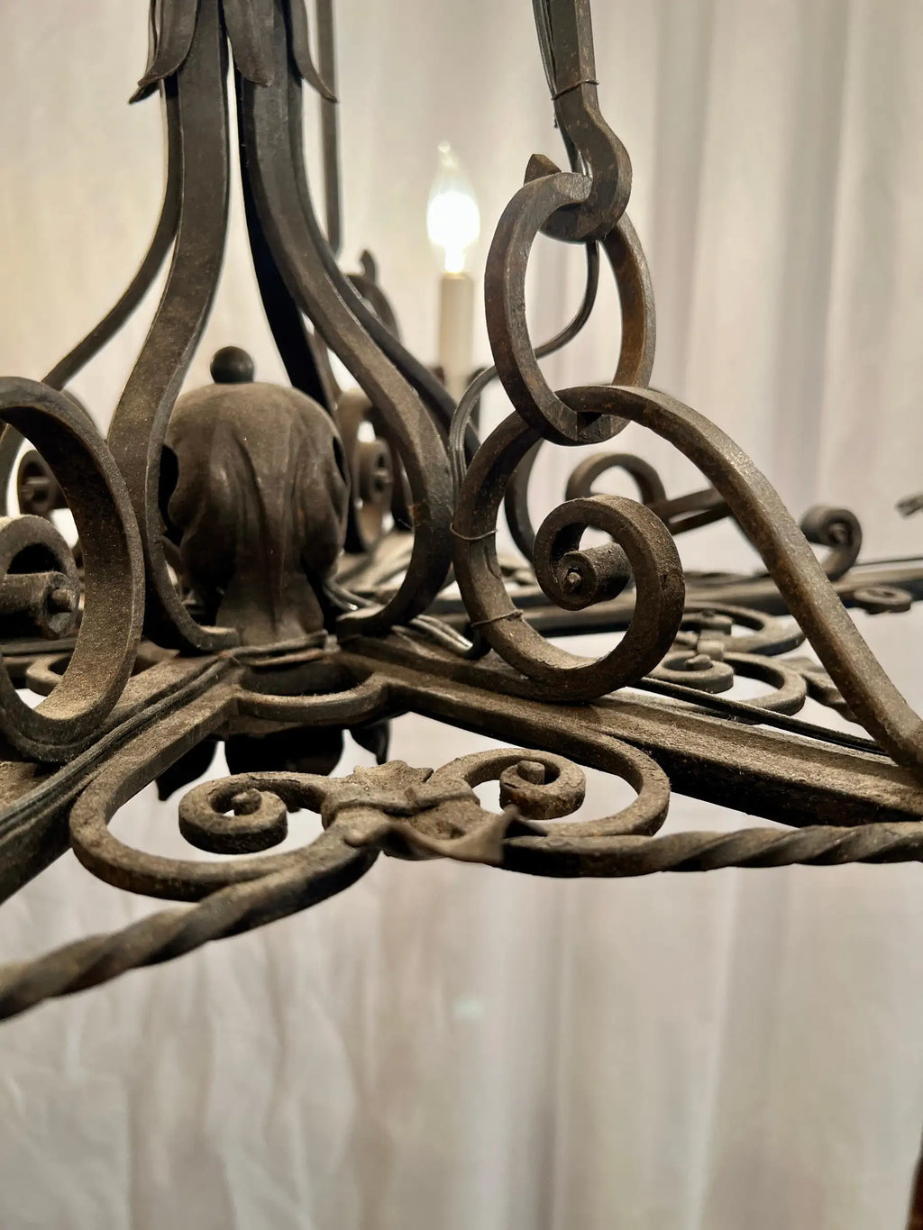 Antique French Wrought Iron Chandelier, Circa 1900-1910.