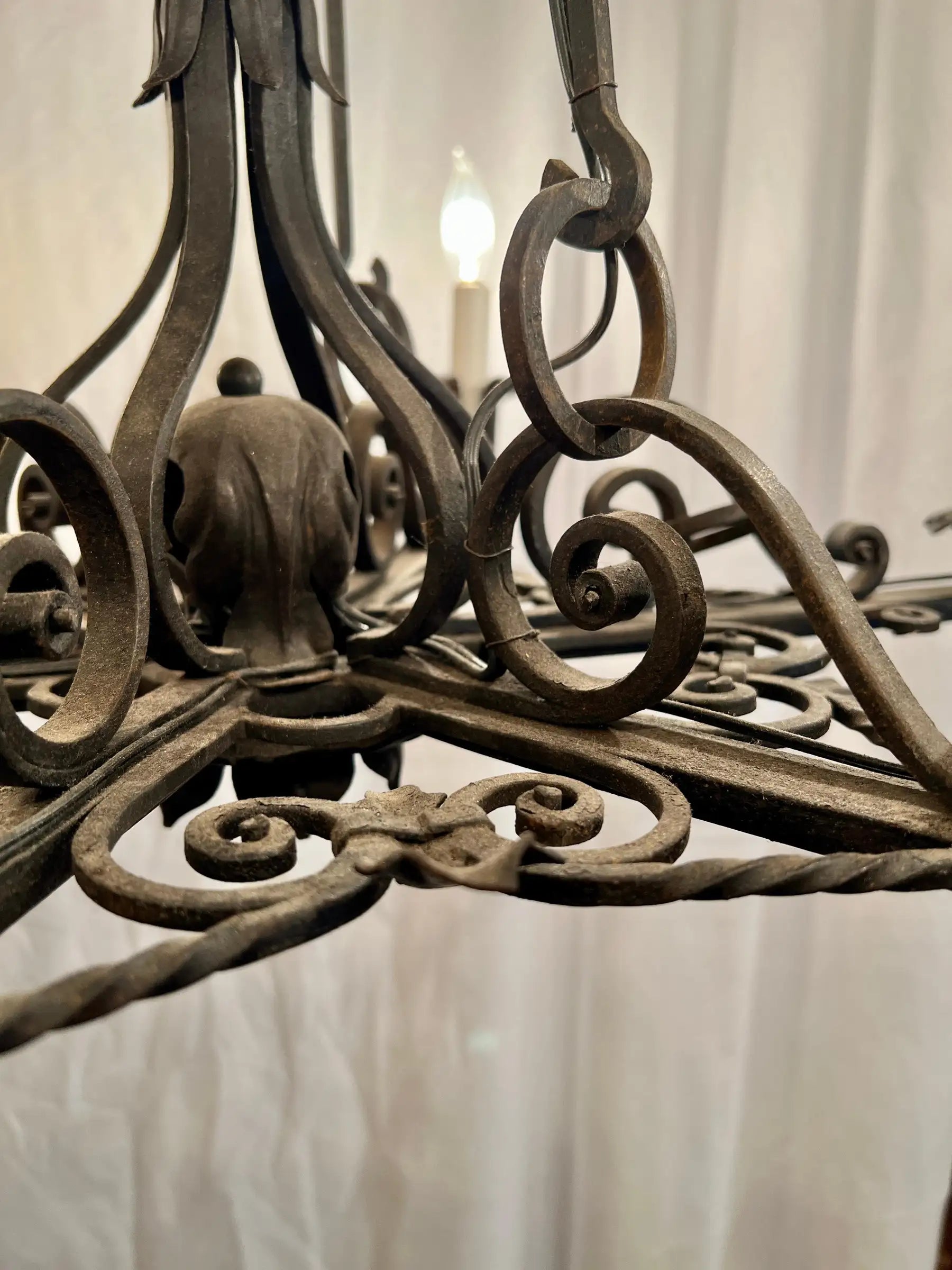 Antique French Wrought Iron Chandelier, Circa 1900-1910.