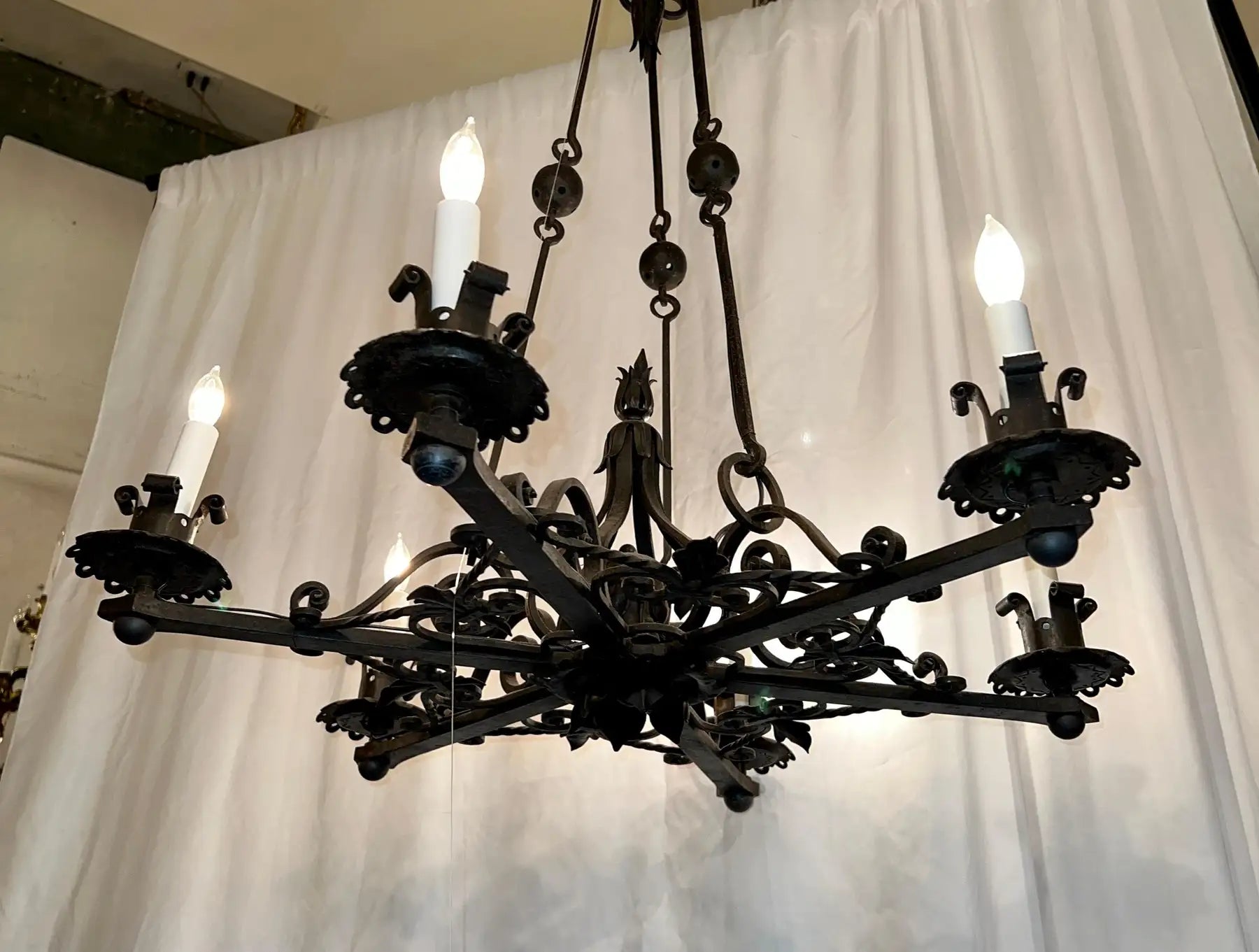 Antique French Wrought Iron Chandelier, Circa 1900-1910.