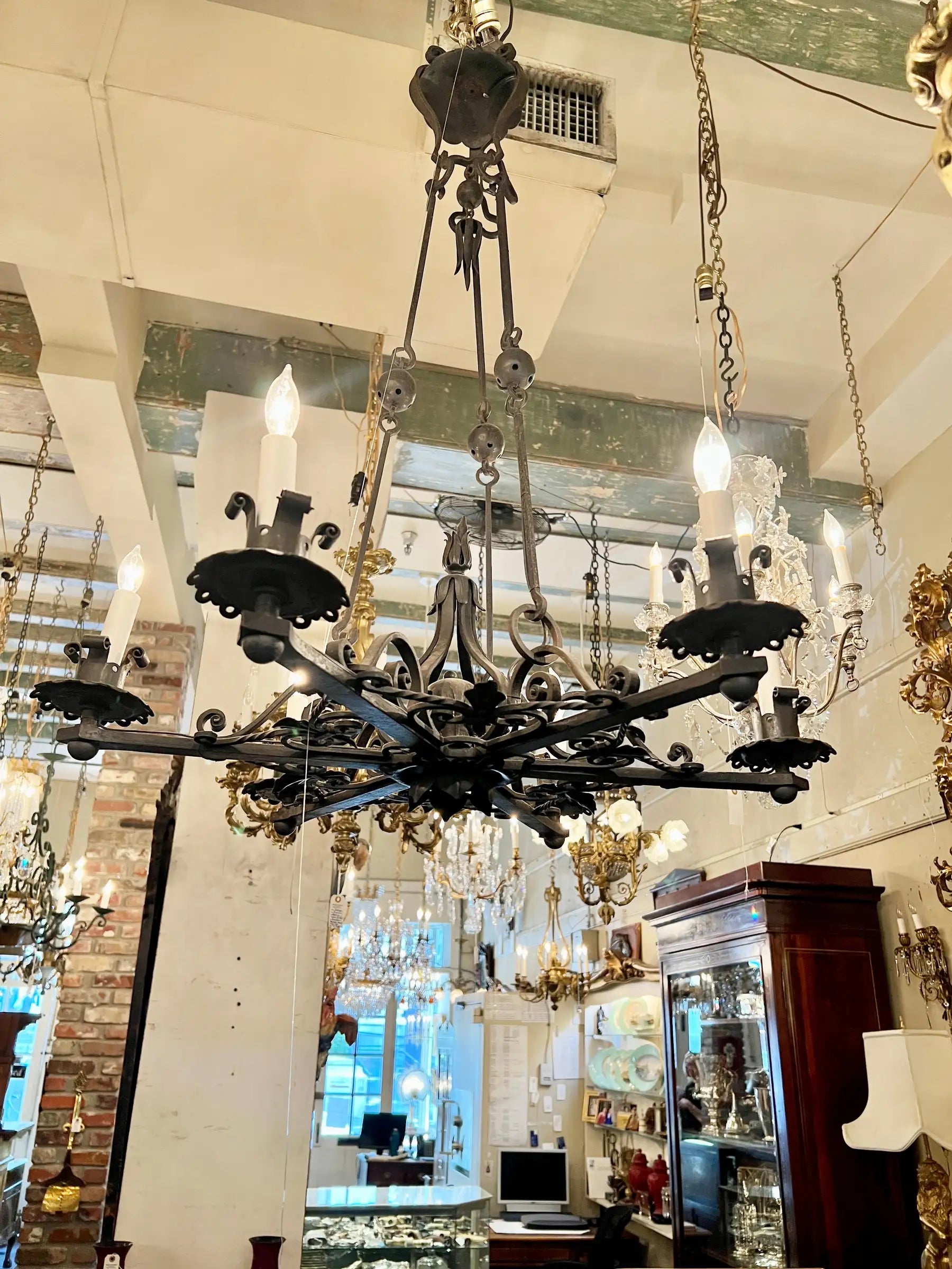 Antique French Wrought Iron Chandelier, Circa 1900-1910.