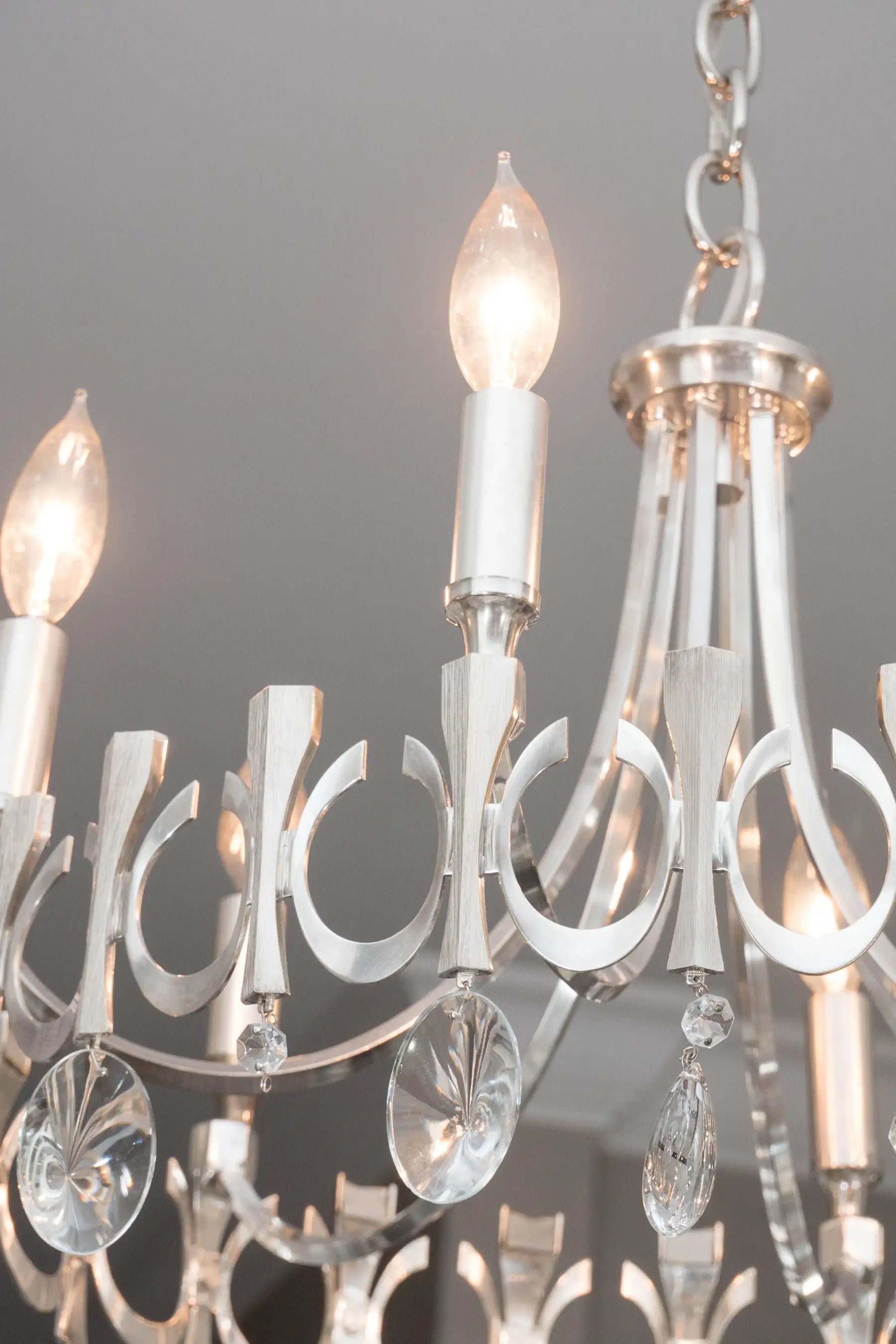Silverplate Six-Light Chandelier Attributed to Sciolari