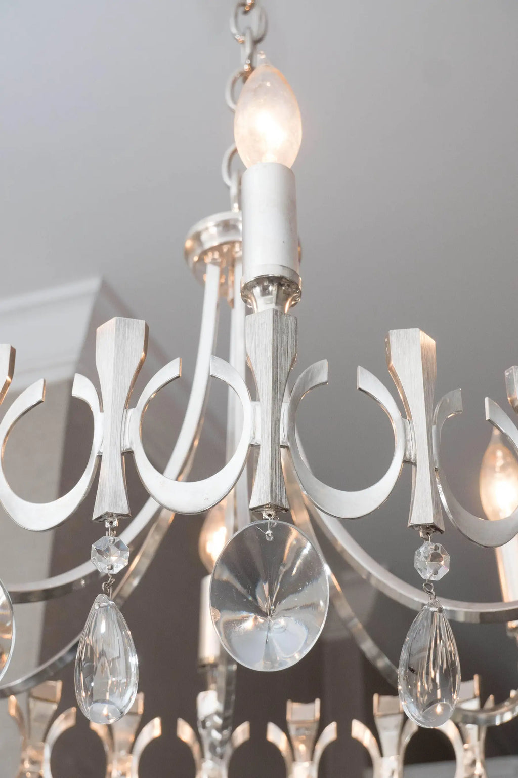Silverplate Six-Light Chandelier Attributed to Sciolari