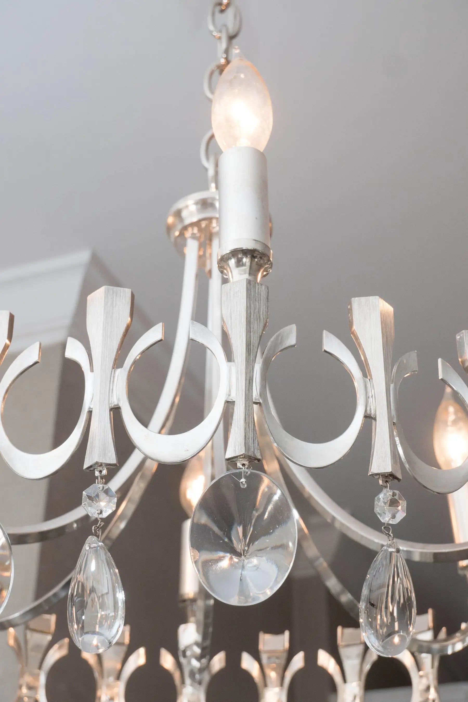 Silverplate Six-Light Chandelier Attributed to Sciolari