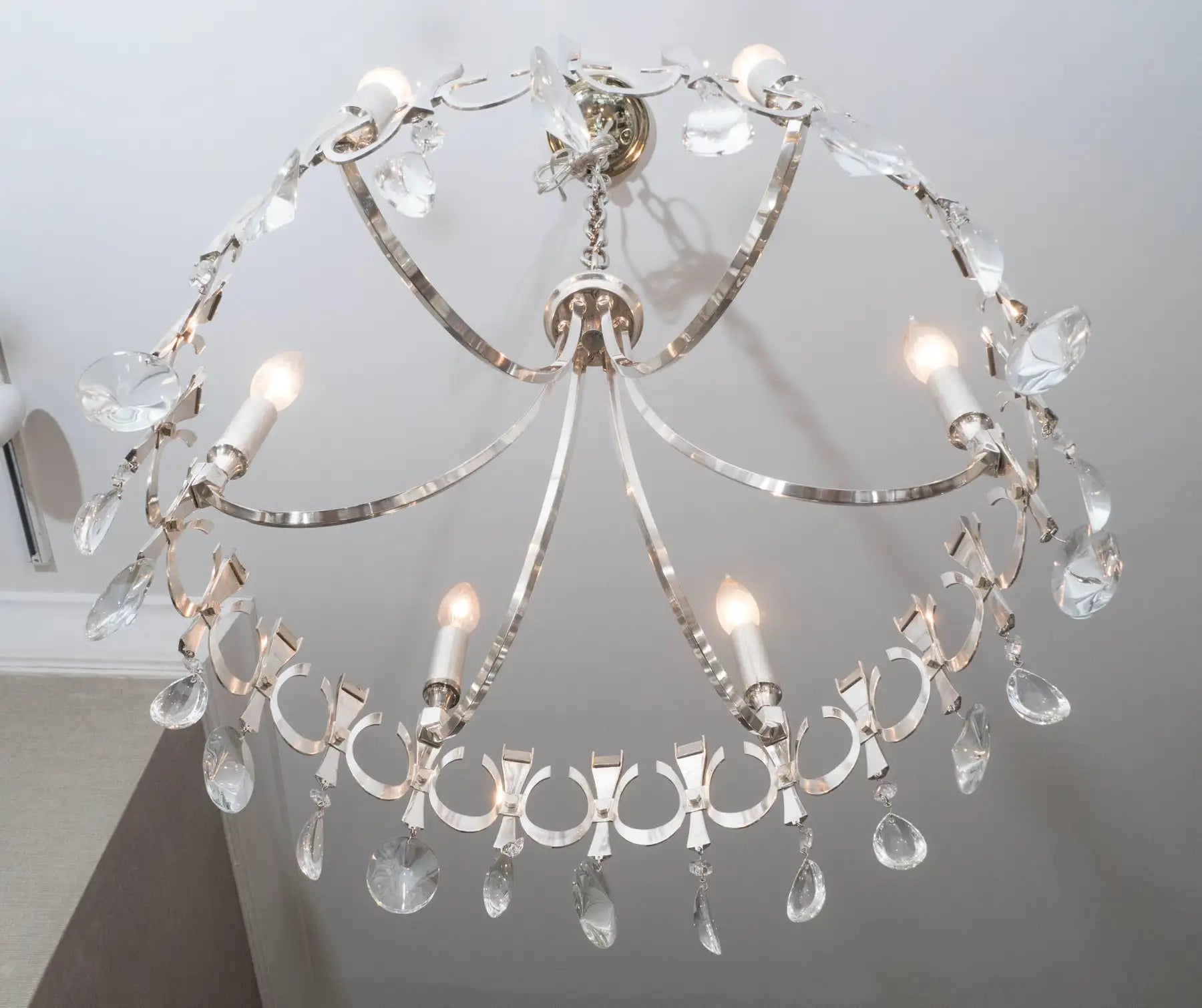 Silverplate Six-Light Chandelier Attributed to Sciolari