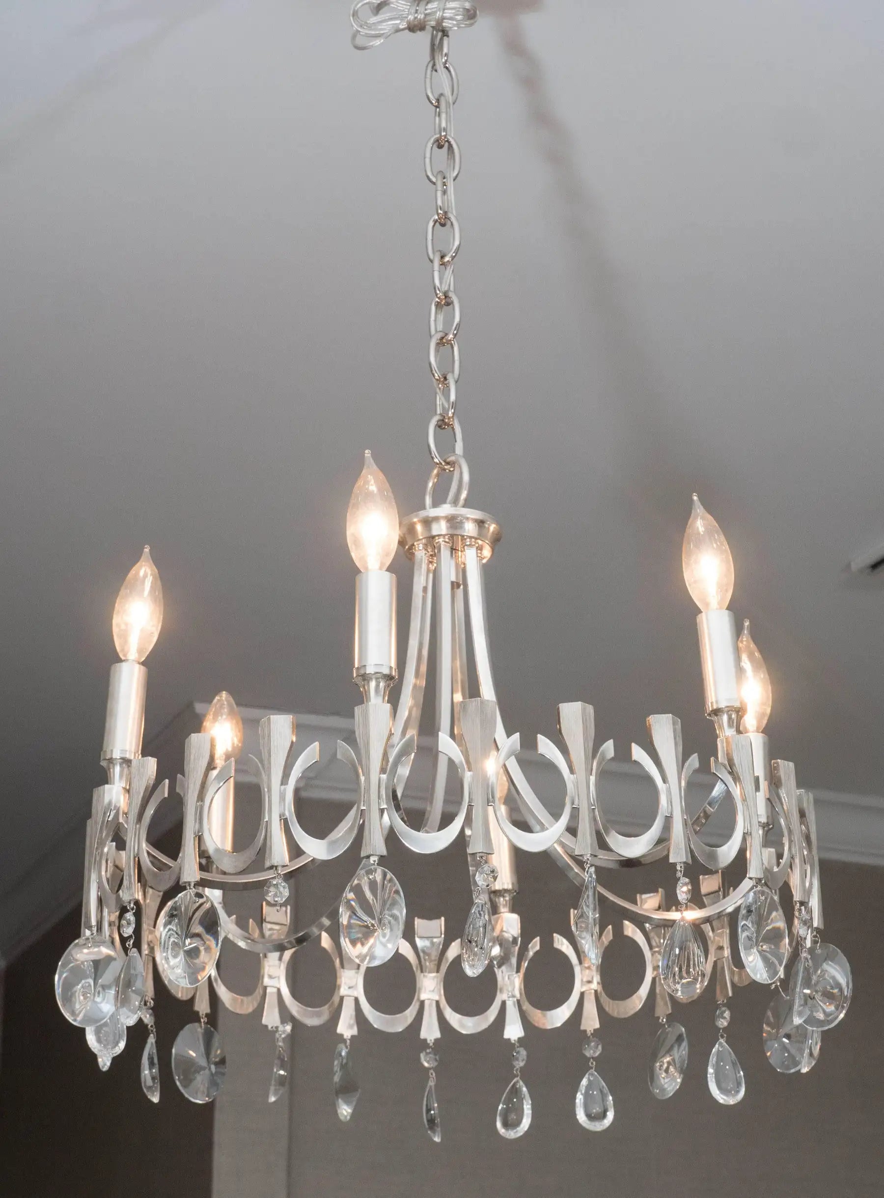Silverplate Six-Light Chandelier Attributed to Sciolari
