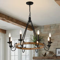 Rustic Wagon Wheel Chandelier Candle Farmhouse Faux Wood Light Fixture Black