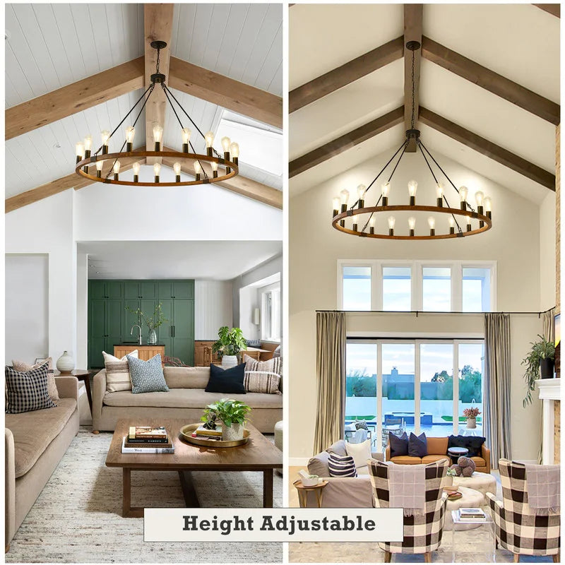 Rustic Wagon Wheel Chandelier Farmhouse Wood Chandelier Round
