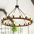 Rustic Wagon Wheel Chandelier Farmhouse Wood Chandelier Round