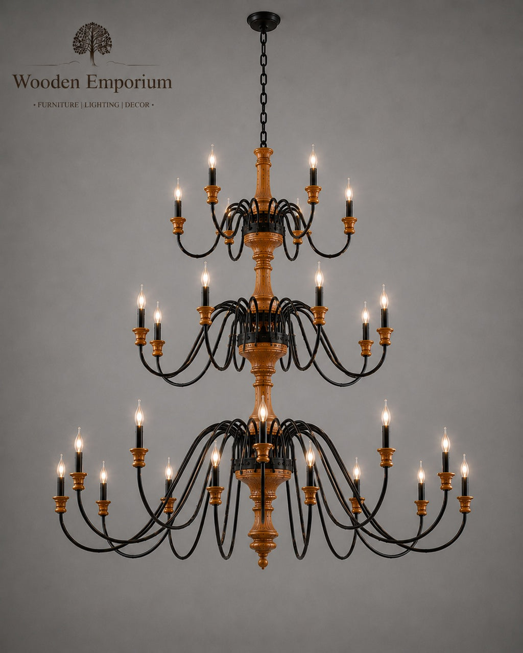 Luxury teak wood and mild steel chandelier