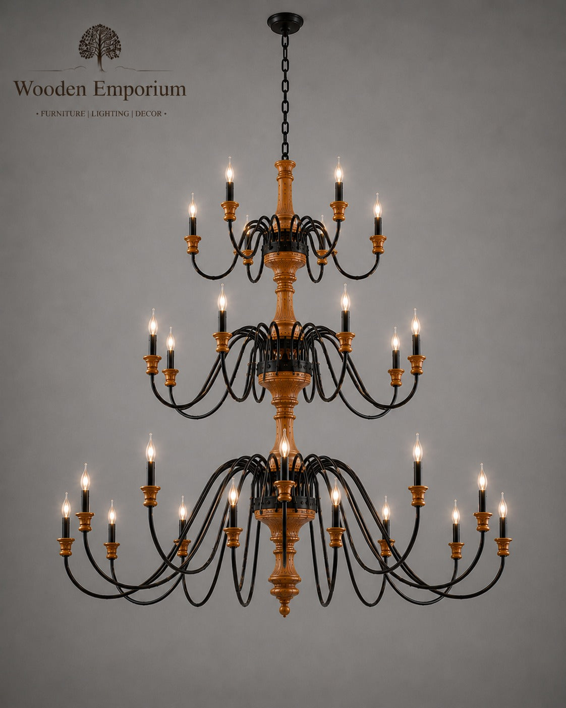 Luxury teak wood and mild steel chandelier