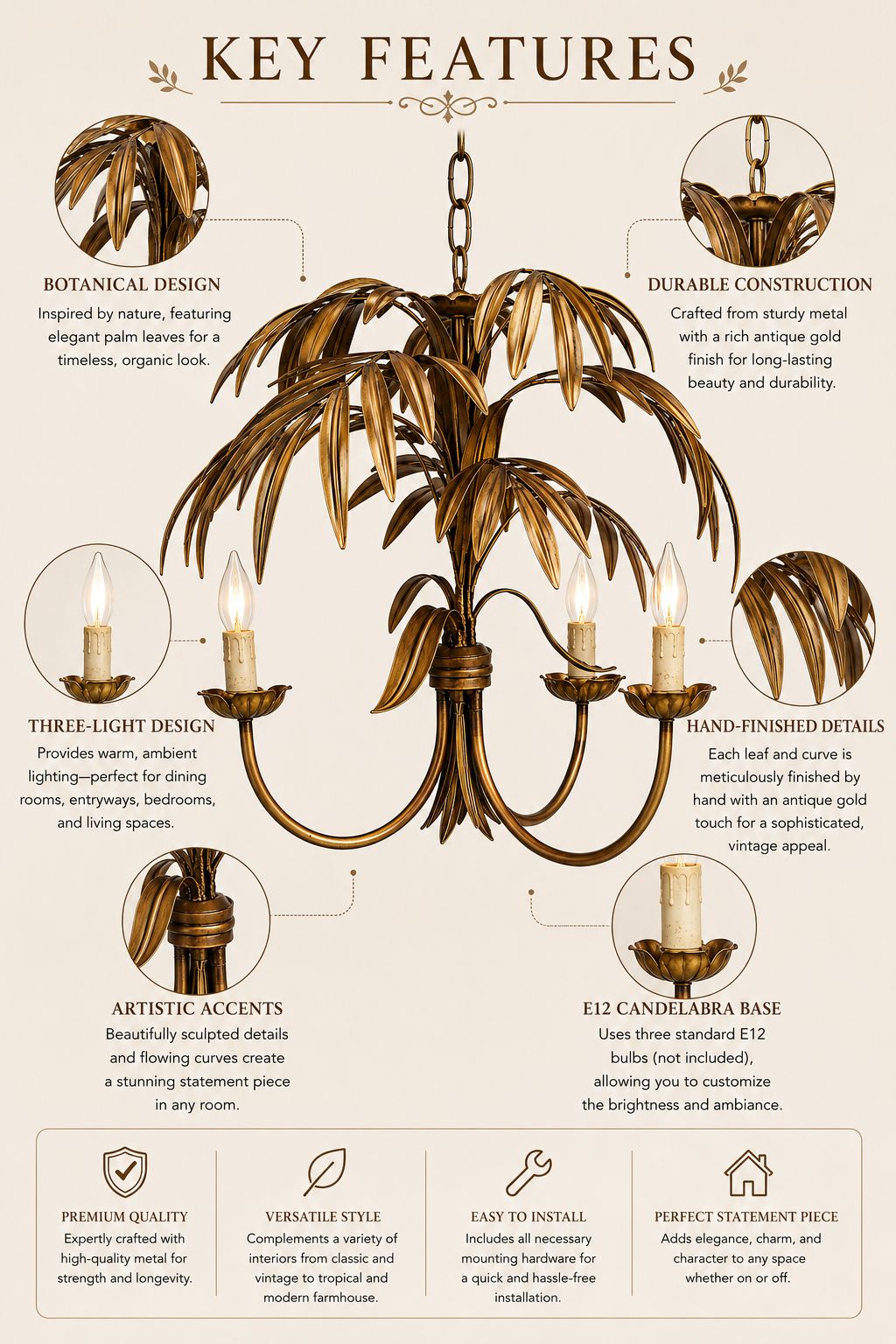 Golden Palm Leaf Chandelier