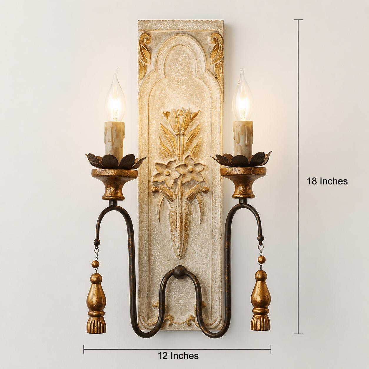 Vintage Ivory & Gold Iron double arm Wall Light by Wooden Emporium