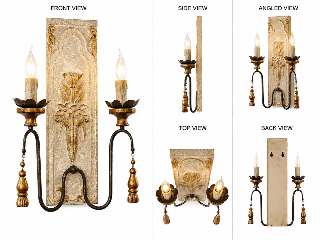 Vintage Ivory & Gold Iron double arm Wall Light by Wooden Emporium