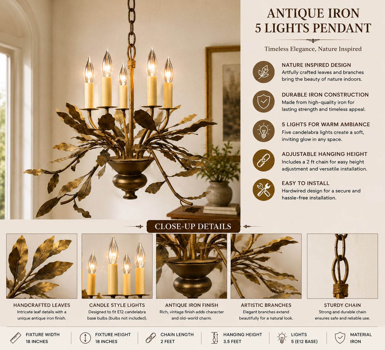 Vintage Botanical Iron Ceiling Light by Wooden Emporium