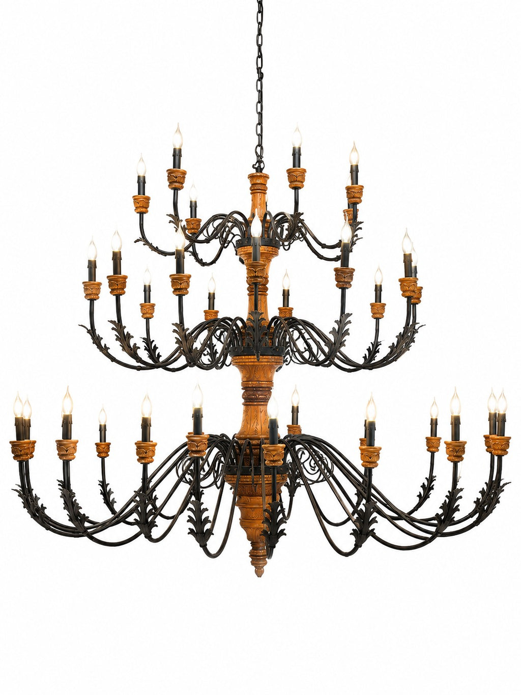 Luxury teak wood and mild steel chandelier